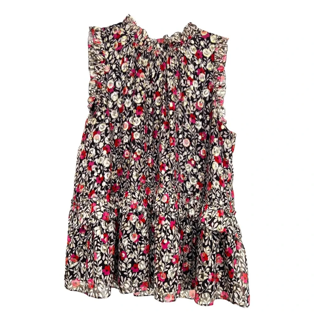 Kate Spade Metallic Floral Lurex Ruffle Blouse M Romantic Coquette Luxe Tunic